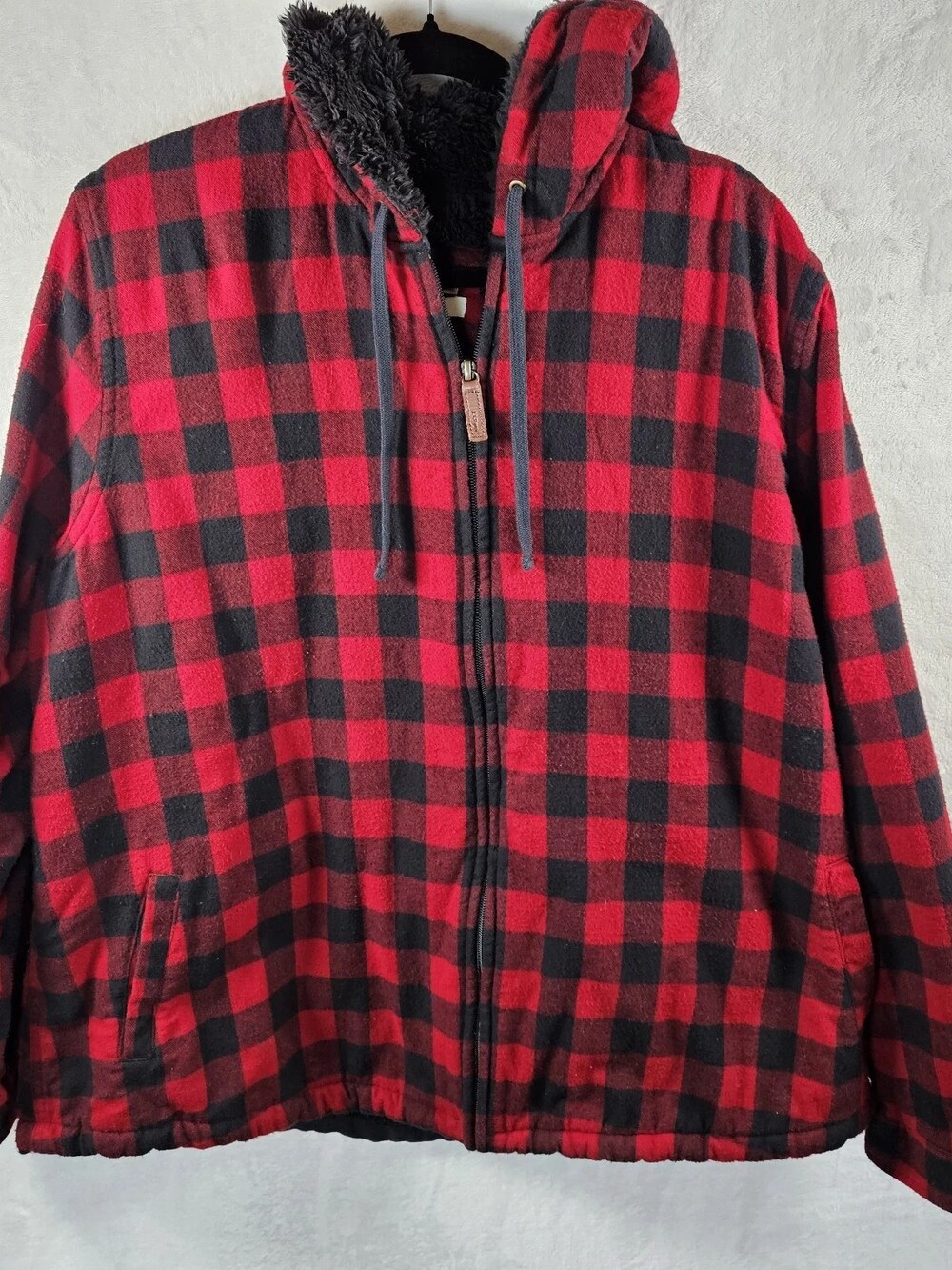 L.L. Bean Hooded Jacket Fleece-Lined Buffalo Check Red Women's Size 2X Cozy